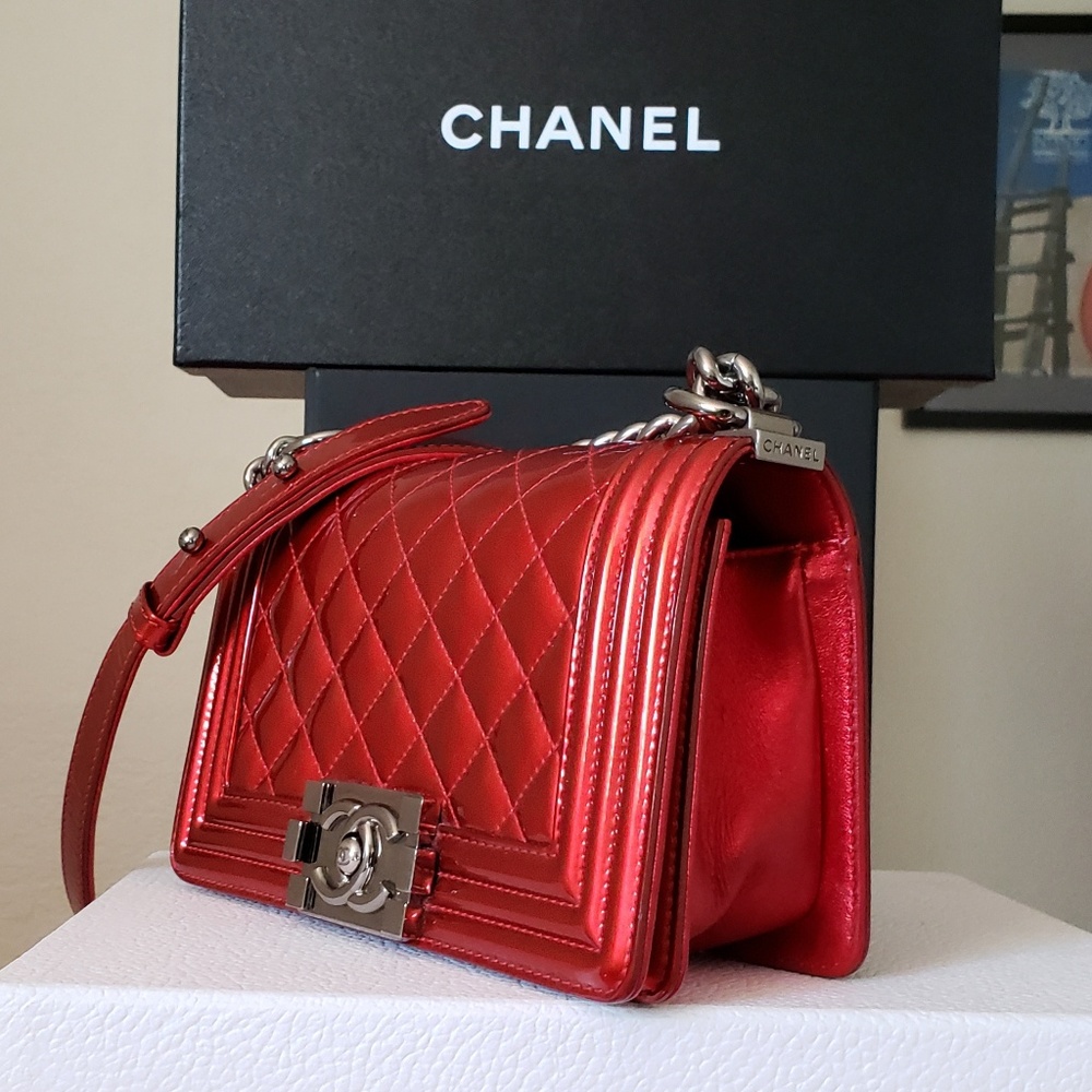 CHANEL boy small metallic red bag - Picture 4 of 8